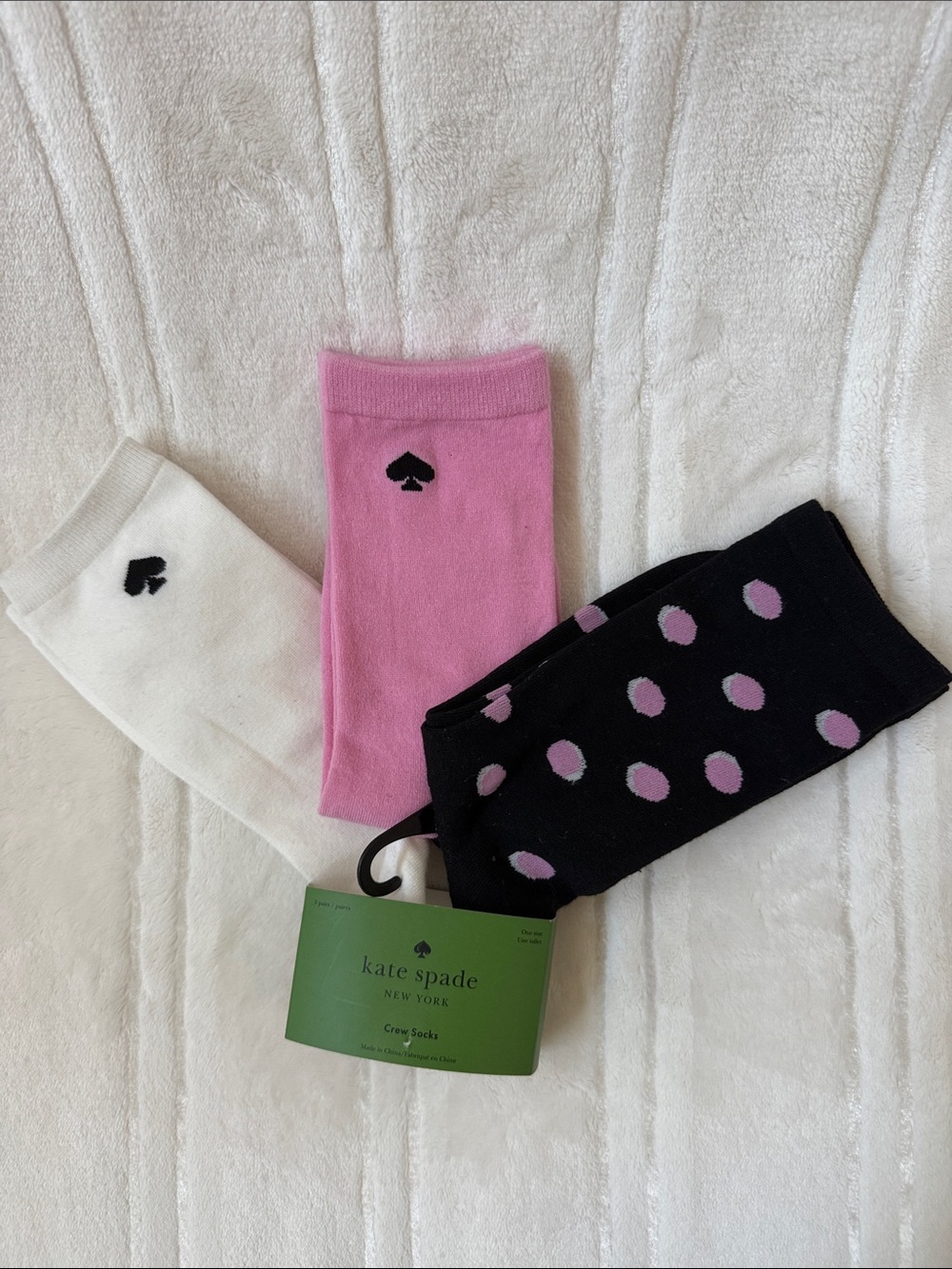 Kate Spade New York 3 Pairs Pink, Black & White Crew Sock Set